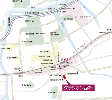 クラシオン西新周辺地図